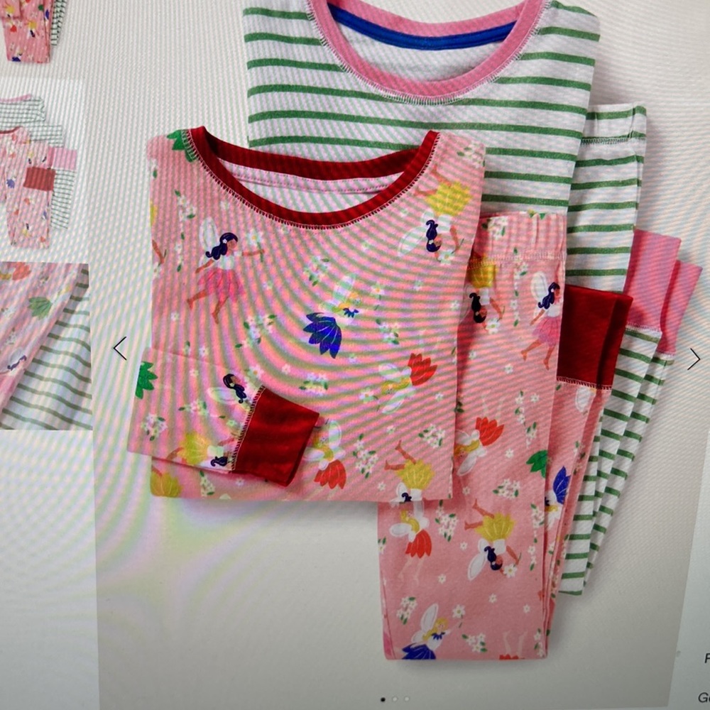 Mini Boden Twin Pack Pajamas Boto Pink Fairies and Green & White Striped…